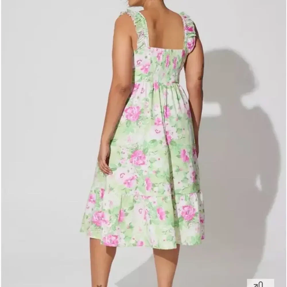 TORRID Green & Pink Floral Ruffle Strap Midi Dress | Size 1 - Picture 2 of 13